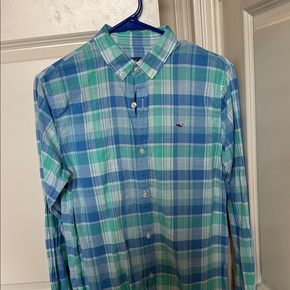 Vineyard Vines Blue and Green Plaid Kids Button Down Shirt